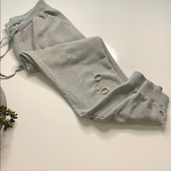 Honey Punch Grey Distressed Jogger Tapered Leg large woman’s lounge pants - Picture 1 of 7